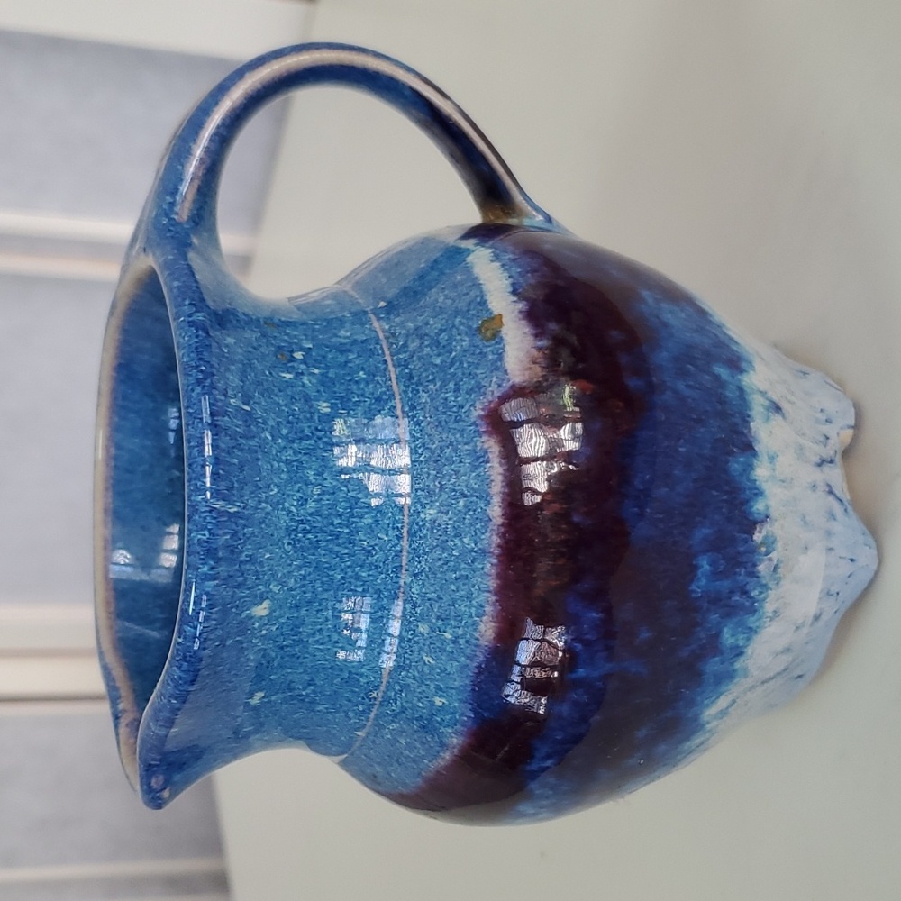 Rustic Blue Glazed Stoneware Pitcher